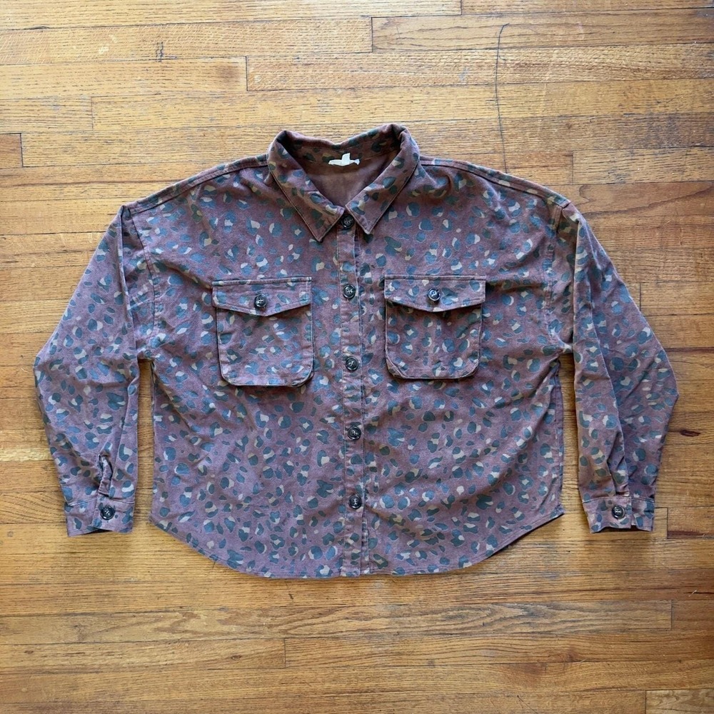 Easel Leopard Print Shirt Jacket Button Down Long Sleeve Brown‎ Size M